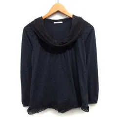 アクシーズファム axes femme カットソー Tシャツ ドット 柄 チュール レース シフォン フリル リボン 長袖 丸首 M チャコール 灰 /HT17
