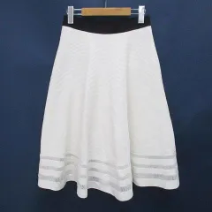 ランバン LANVIN 膝丈 フレアスカート スカート 38 白系 ホワイト リブ 裏地