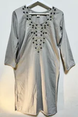 インド製　裏地あったかワンピース　淡いモカ系　Mサイズ