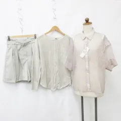 ジーユー GU ショートパンツ シャツ セーター 3枚セット ベルト 五分袖 長袖 シャツカラー シアー メッシュ ベージュ ピンク S