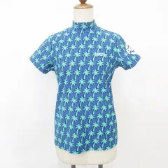 パーリーゲイツ PEARLY GATES ゴルフ シャツ ハイネック モックネック 半袖 総柄 プリント 速乾 ヤシ柄 青 緑 ブルー グリーン 1