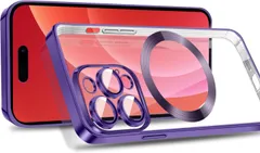 iPhone14 用 ケース クリア メッキ加工 Magsafe対応 ※iPhone14用 レンズ保護 TPU ソフトケース 薄くて軽い 人気 耐衝撃 携帯カバー iPhone14 用 クリアケース (iPhone 14,ダークパープル R1213