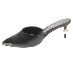 CHANEL (シャネル) ココマーク フェイクパールヒール レザーミュール サンダル ブラック