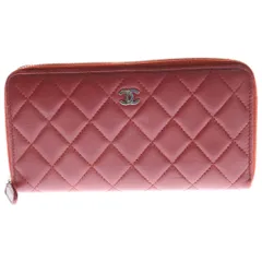 CHANEL (シャネル) マトラッセ ココマーク ロゴプレート ラムスキン レザー ラウンドファスナー 長財布 シルバー金具 レッド 16番台