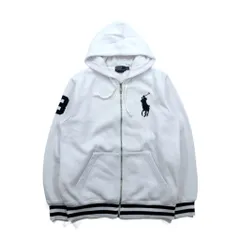 Polo Ralph Lauren 90年代 ビッグポニー刺繍 ジップパーカー XL ホワイト コットン リブライン