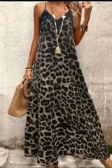 新品 ヒョウ柄 レオパード Long ワンピース ノースリーブ型 55-66