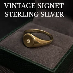 ヴィンテージ スターリングシルバー925 ゴールドメッキ シグネットリング 19.5号 小粒石付 2.6g ユニセックス