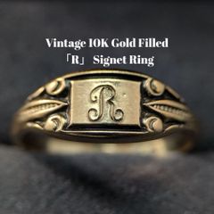 イニシャル「R」 10K GF ヴィンテージ シグネットリング 9号 アール
