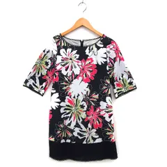 ヴァニラコンフュージョン vanilla confusion レース Iライン ミニ ワンピース 花柄 ボートネック バックジップ 五分袖 36 黒 ブラック /NT34