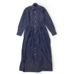 希少　90s　RALPH LAUREN　ラルフローレン　長袖　ワンピース　シャツワンピ　ストライプ　サイズ11　大きいサイス　Aライン　フレア　ブルー　コットン