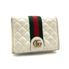 GUCCI グッチ　オフィディア　二つ折り財布　GGマーモント　シェリーライン　ホワイト×内側フローラ(花柄) キルティングレザー　本革　ゴールド金具　イタリア製　刻印あり　536453 493075 レディース　ラグジュアリー　高級　ハイブランド