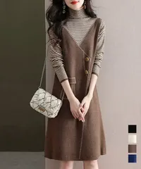 レイヤード風ニットワンピース レディース