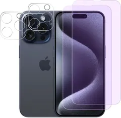 【4枚セット】 iPhone 15 Pro Max用 ブルーライトカット ガラスフィルム【2枚セット】+ iPhone 15 ProMax 用 カメラ保護フィルム 【2枚セット】強化ガラス カメラレンズ保護 カメラ カバー ガラス R1218