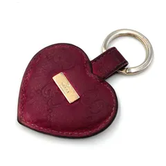GUCCI グッチ　グッチシマ　ハート型キーリング　チャーム　レザー　レッド/ボルドー系　ゴールド金具　イタリア製　ロゴプレート　レディース　ラグジュアリー　高級　ハイブランド