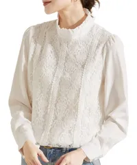 新品 [Yino] （イノ） レース シャツ ブラウス レディース トップス 花柄 フリル 立ち襟 女性らしい 可愛い 着痩せ 長袖 おしゃれ 通勤 オフィス カジュアル デート フォーマル 秋 冬 春