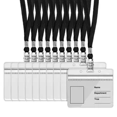 新品 ネームホルダー 35枚入れ IDカードホルダー ネックストラップ 横型 ブルー 吊り下げ名札 ストラップ ネームホルダー カードホルダー 首掛け PVC製 防水 両面用 透明名札ケース ネックストラップ イベント スタッフ パス 名刺 社員証 ケース パ