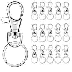 新品 ナスカン 二重リング キーホルダー 15セット 38mm 平キーリング ダブルリングー 28mm シルバー キーリング 回転フック ハンドメイド金具 変形しにくい 錆びにくくて 手作り 手芸用品 DIY用