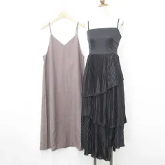 グレイル GRL ジーユー GU ワンピース 2枚セット ロング丈 フレア ティアード キャミワンピ リボン ペチコート付 黒 茶 ブラック ブラウン F S