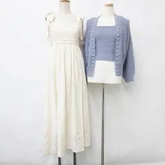 グレイル GRL ワンアフター アナザー ナイスクラップ one after another NICE CLAUP アンサンブルニット キャミワンピース 2点セット 長袖 羽織 キャミ パール ロング シャーリング グレー パープル アイボリー F