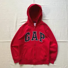 archive　アーカイブ　GAP　ギャップ　短丈フルジップアップパーカー　裏起毛スウェット生地　レッド　赤　モノトーンデカロゴワッペン　フード・ポケット付　Y2K　平成ギャル　グランジ　C-GIRL　big logo patch zip-up parka