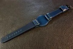 ◆台座付VINTAGE BELT◆高品質国産アニリン染めオイルコードバン カスタムオーダー(台座サイズ/バックルカラー) INDIGO BLUE 受注生産(納期10日前後) 日本製 腕時計ベルト
