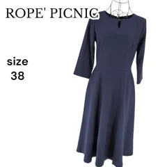 ROPE' PICNIC ロペピクニック ワンピース 七分袖 ネイビー 38 バックファスナー フレア ロング丈 フォーマル きれいめ 裏地あり レディース ポケット有り