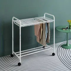 アイアン製パンツラック 伸縮式 プラスチックフック付き 360°回転ブレーキホイール設計 ジーンズ ズボン掛け 便利 多用途 スタンド