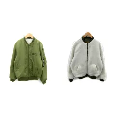 レピピ アルマリオ repipi armario MA-1ジャケット ボアジャケット リバーシブル ミドル丈 ジップアップ L カーキ 白 ホワイト /SY10