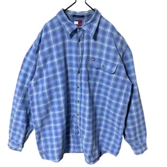 2XL ブルー 青 チェック ワンポイント トミーヒルフィガー オーバーサイズ シャツ レディース ユニセックス メンズ 古着 長袖
