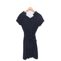 インデックス INDEX シャツワンピ ワンピース チェック フレア ロング ハーフボタン 半袖 L ネイビー 紺 /TT