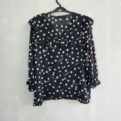 0227 スース水玉プリントフリルブラウス フリーサイズ