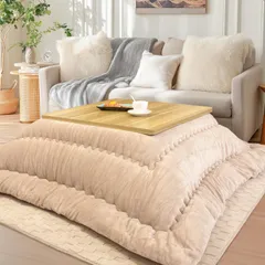 【数量限定】厚手 フランネル こたつ掛け布団 リバーシブル あったか 両面使える ふわふわ こたつ用布団 ぽかぽか 単品 ぬくぬく こたつふとん 冬用 洗える 正方形 毛抜けない こたつ布団 `ライトベージュ JEMAジェマ 185x185cm