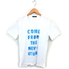 コムサイズム COMME CA ISM Vネック カットソー Tシャツ プリント 英字 透け感 コットン混 半袖 M 白 ホワイト /NT22