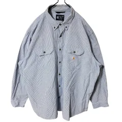 3XL カーハート ストライプ ボタンダウン ブルー 青 水色 ストリート ワークオーバーサイズ シャツ レディース ユニセックス メンズ 古着 長袖