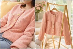 ピンク ブークレ クロップド ジャケット 55 (着丈 46) 季節の変わり目 通勤・通学、集まり Look