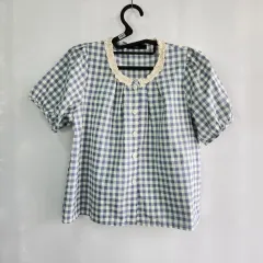 0565 Leshop チェック シャツ ブラウス レイ Kara (カラ) 半袖 フリーサイズ