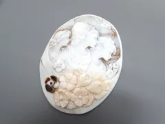 現状品 シェルカメオ 裸石 ルース 刻印 SOL  作家：ソルヴィーノ 貴婦人 3人の女性 横顔 花 大判