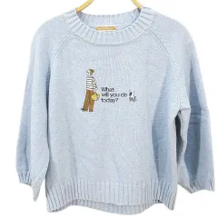 エンリコドマーニ ENRICODOMANI 七分袖 ニット セーター 40 青系ブルー 刺繍 クルーネック 