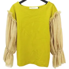 ラグナムーン LagunaMoon 七分袖 カットソー F 黄色系 イエロー ボリューム袖 シアー 無地 ストレッチ