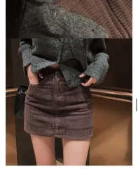 クリームチーズマーケット ボールド コーデュロイ ミニ スカート ブラウン