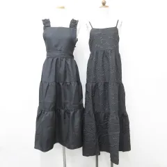 アプレジュール apres jour キャミワンピース ジャンバースカート 2枚セット ロング ティアード フクレジャガード 2WAY フリル 黒 ブラック F