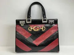 GUCCI ズゥミ パイソン 569712 520981 ハンドバッグ レッド×ブラック ホースビット レザー 鑑定書 ショルダー欠品
