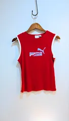 puma タンクトップ　赤　白　vintage ノースリーブ プーマ　両面プリント　　Sサイズ程度