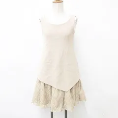 デイジーリンフォクシー DAISY LIN For FOXEY ワンピース ひざ丈 ノースリーブ クルーネック チェック柄 レイヤード ギャザー フリル ベージュ 38