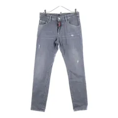 DSQUARED2 (ディースクエアード) 20AW ボタンフライ ダメージ ストレート スキニー スリム デニムパンツ グレー S74LB0786