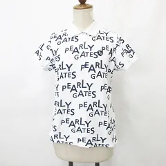 パーリーゲイツ PEARLY GATES ゴルフ スポーツウエア ポロシャツ 半袖 プリント 総柄 ロゴ柄 白 紺 ホワイト ネイビー 0