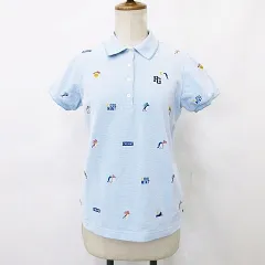 パーリーゲイツ PEARLY GATES ゴルフ スポーツウエア ポロシャツ 半袖 総柄 刺繍 青 ブルー 0