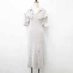 スナイデル SNIDEL ワンピース ロング 五分袖 異素材切替 ニット 布帛 スキッパー衿 フリル 切替 スリット グレー F