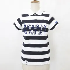 パーリーゲイツ PEARLY GATES PEANUTS ポロシャツ ゴルフ スポーツウェア 半袖 ロゴ スヌーピー ボーダー 白 紺 ホワイト ネイビー 0