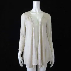 クミキョク 組曲 KUMIKYOKU カーディガン サマーニット シアー シフォン トッパー 羽織り ラメ とろみ 落ち感 7分袖 XS ベージュ シルバー 小さいサイズ